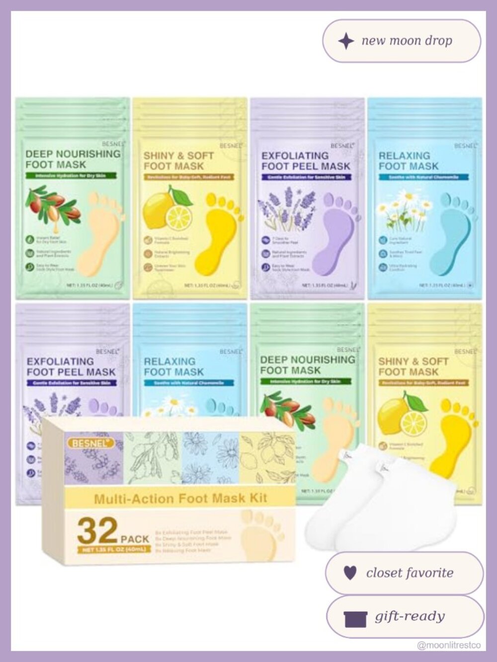 32 Pack Moisturizing Foot Masks Hydrating for Dry Cracked Feet Spa Gift Set